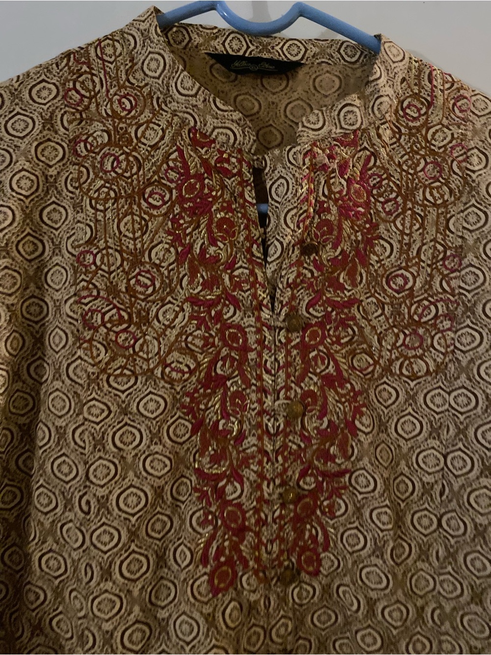 William Rast Beige Tunic with Red and Gold Embroidery